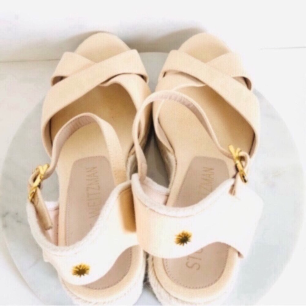 STUART WEITZMAN MIRELLA Cream Crisscross Wedge Espadrille Sandals - Picture 11 of 16
